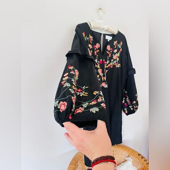 Evereve Braeve Ruffle Sleeve Floral embroidered Dress black size large - Picture 5 of 9